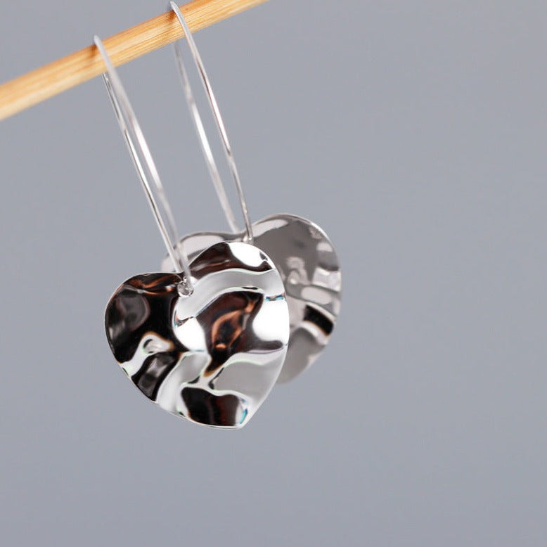 925 Sterling Silver Heart Dangling Earrings