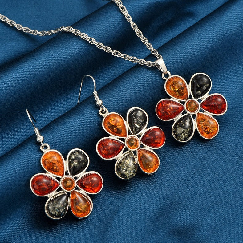 Flower Necklace - Earrings Set
