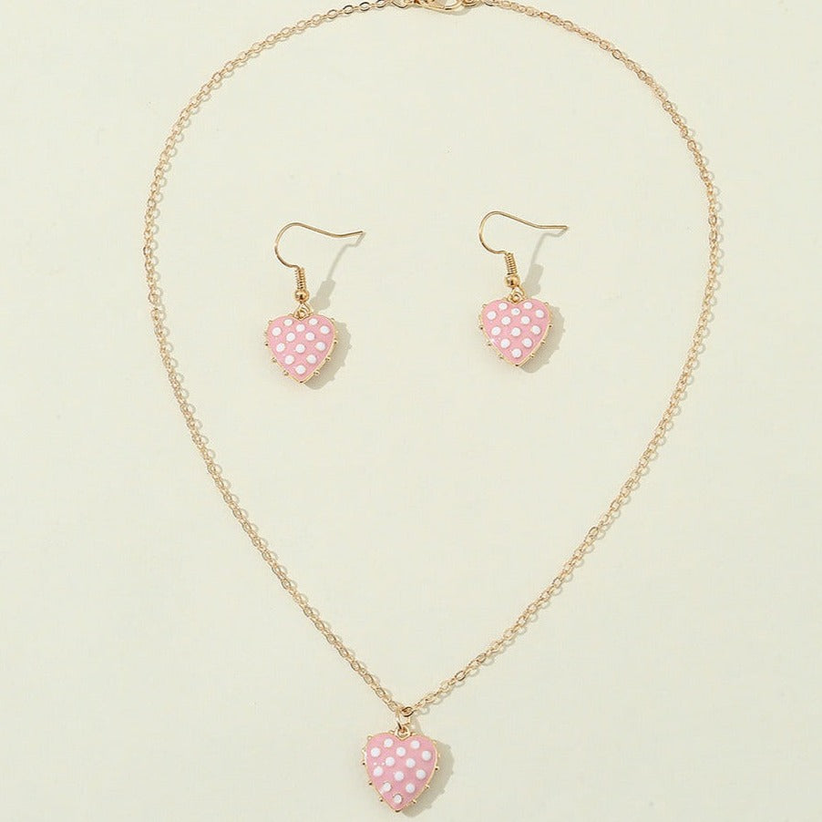 Heart Shape Girl's Necklace & Earrings Set