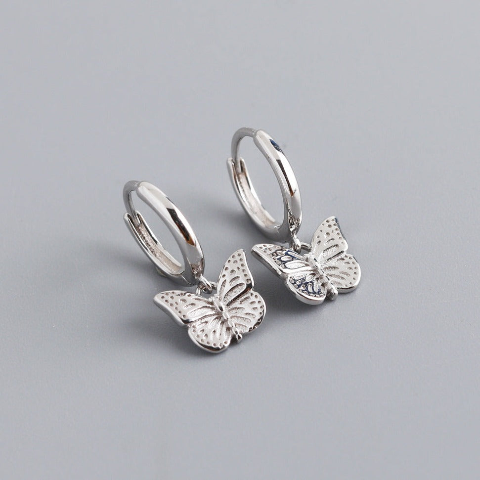 925 Sterling Silver - Butterfly Drop Earrings