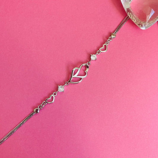 925 Sterling Silver Double Heart Charm Bracelet