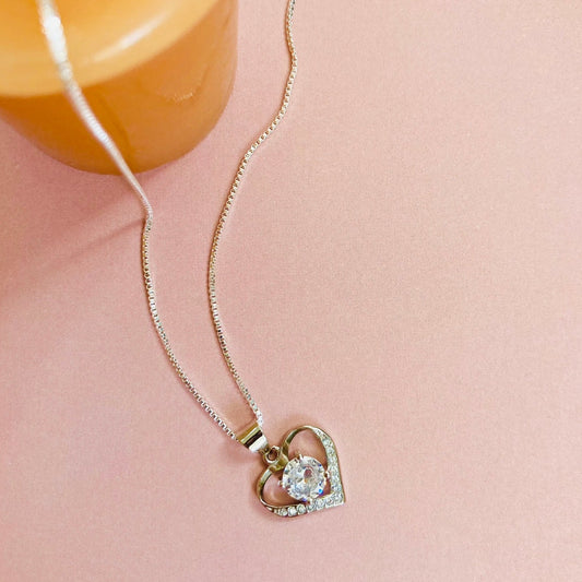 925 Sterling Silver Heart Crystal Pendant Necklace