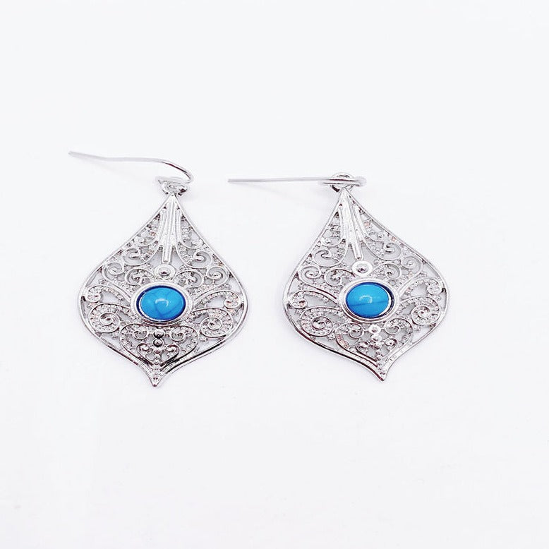 Ethnic Silver Plated Turquoise/Resin Earrings