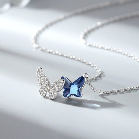 925 Sterling Silver Crystal Butterfly Necklace