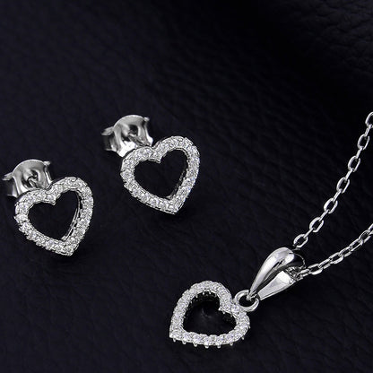 Heart Shaped Silver Plated Necklace - Earrings Set