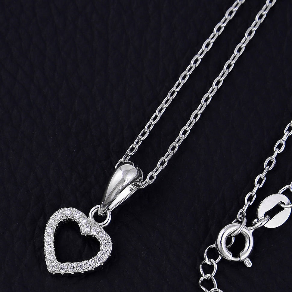 Heart Shaped Silver Plated Necklace - Earrings Set