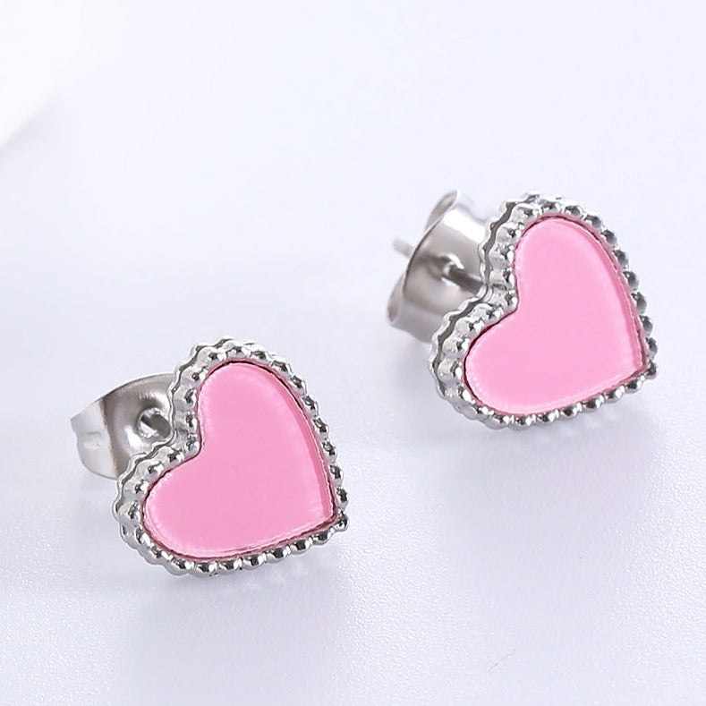 Stainless Steel Colourful Hearts Studs