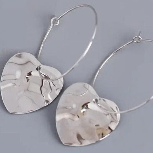 925 Sterling Silver Heart Dangling Earrings