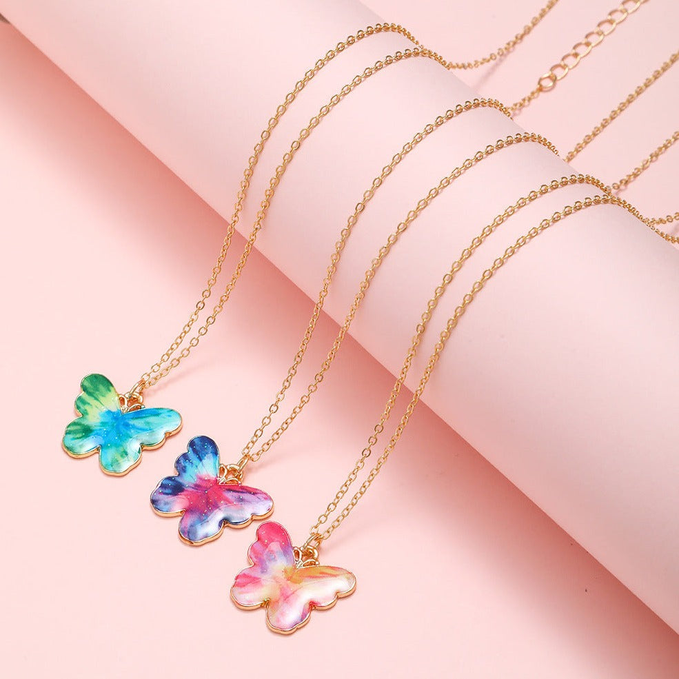 Butterfly Alloy Enamel Girl's Necklace Set