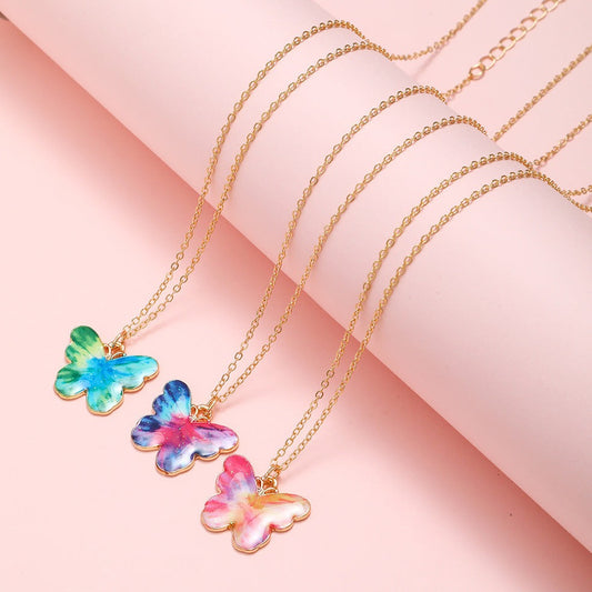 Butterfly Alloy Enamel Girl's Necklace Set