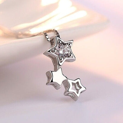 925 Sterling Silver Triple Star Necklace - Earrings Set