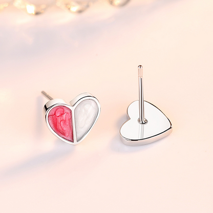 925 Sterling Silver Pink Heart - Earrings Set