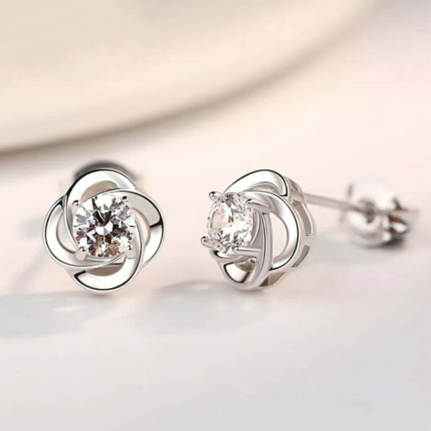 925 Sterling Silver Swirl Stone Stud Earrings