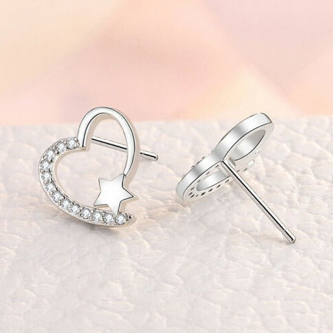 925 Sterling Silver Crystal Heart Stud Earrings